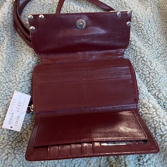 Small burgundy wallet with silver details. - Picture 2 of 6